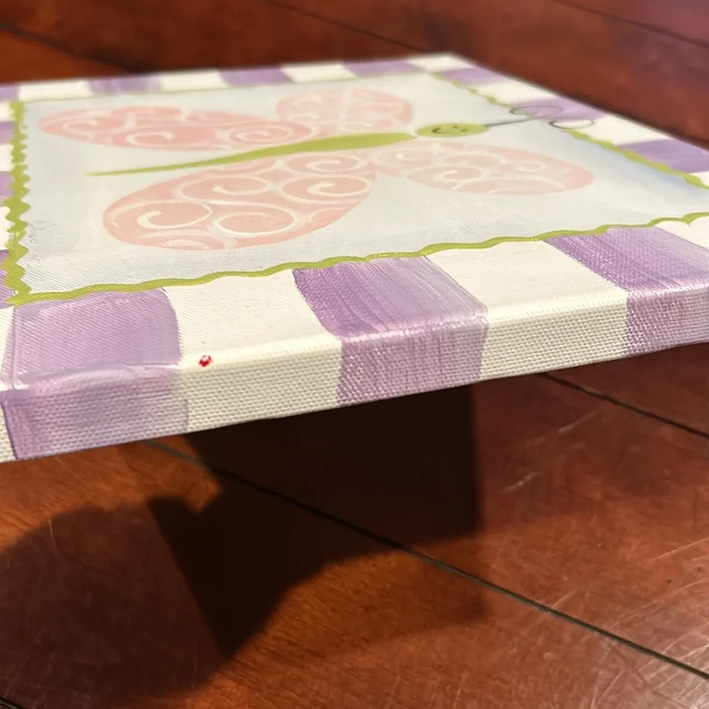 Doodlebuggs Stretch Butterfly Canvas Painted Pink Green Purple Kids Room 11x14